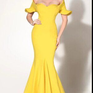 Fouad Sarkis Yellow Size 44 ( US Size 12 )Long Gown New With Tags